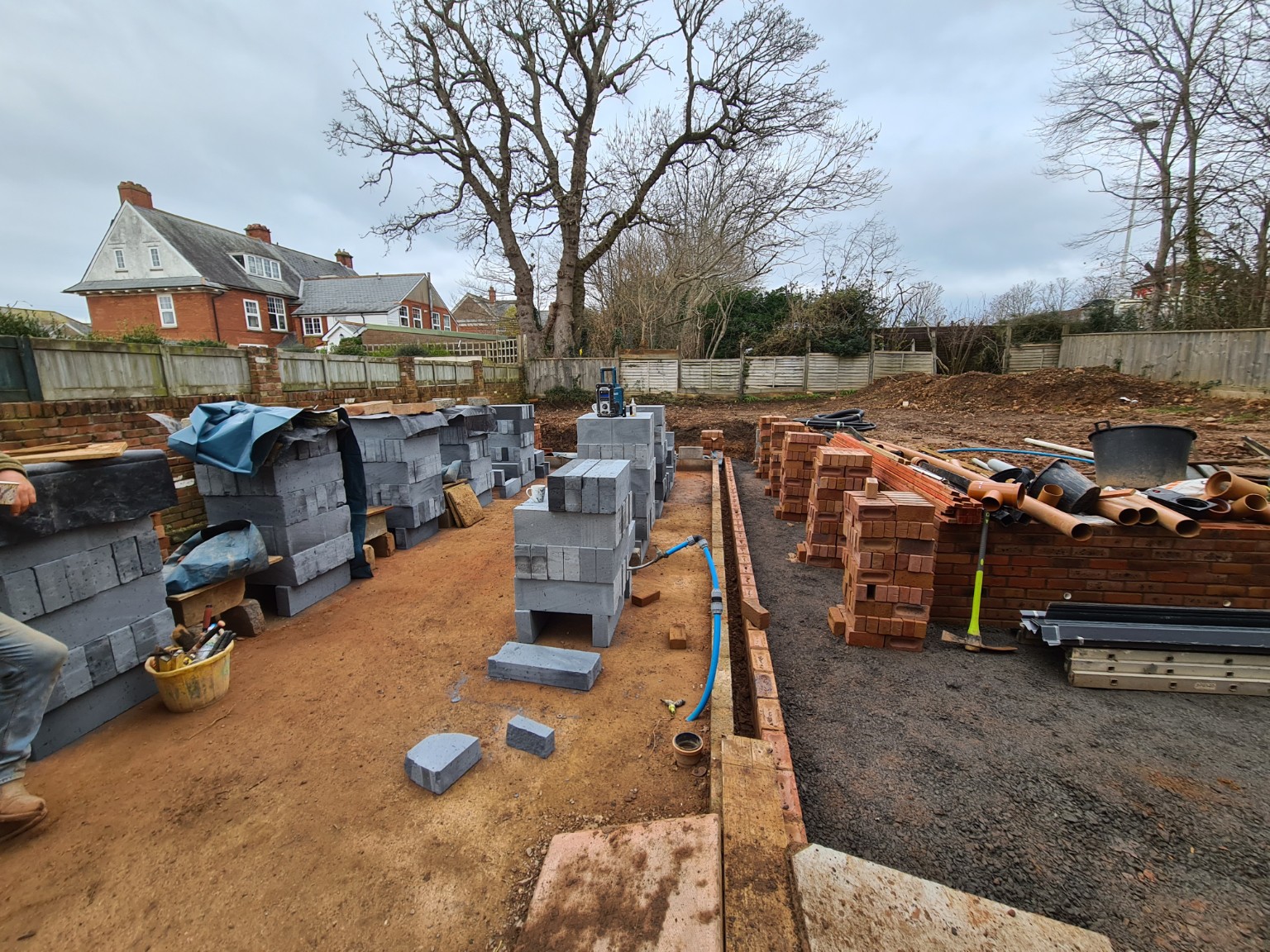 Annexe substructure and materials on site