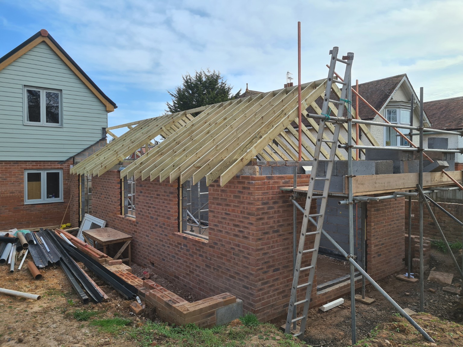 Annexe masonry and roof progress