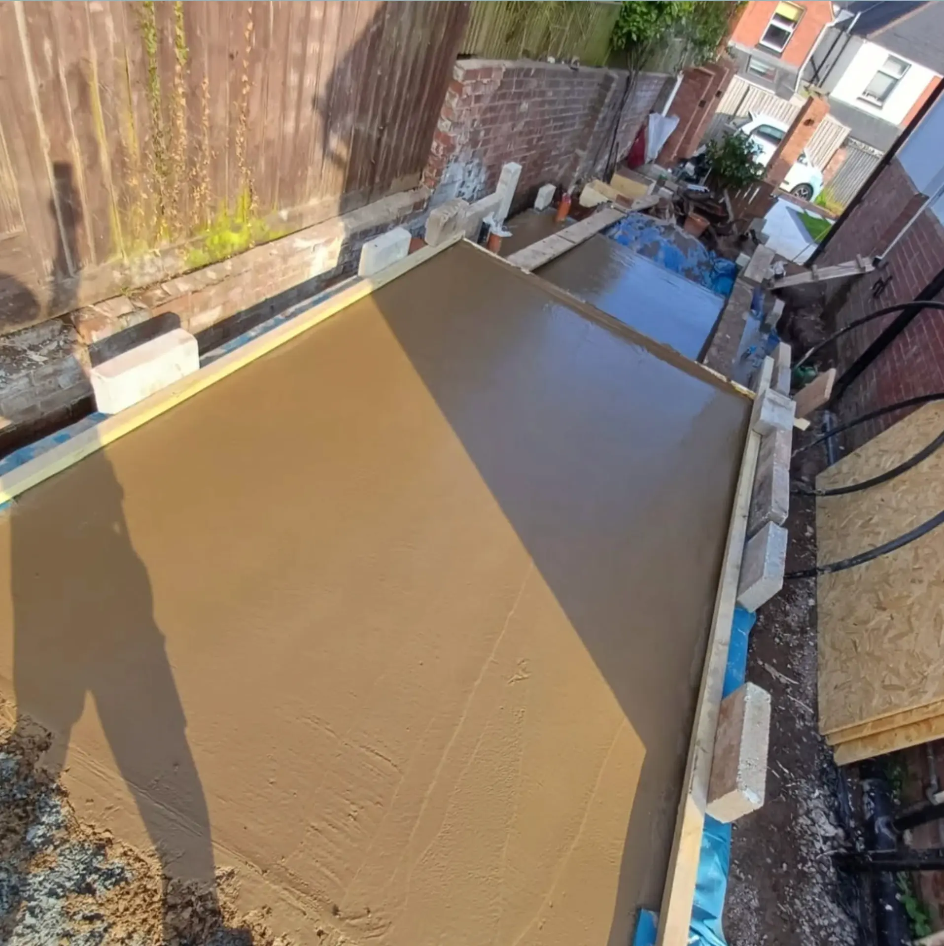 Reinforced concrete slab poured and floated