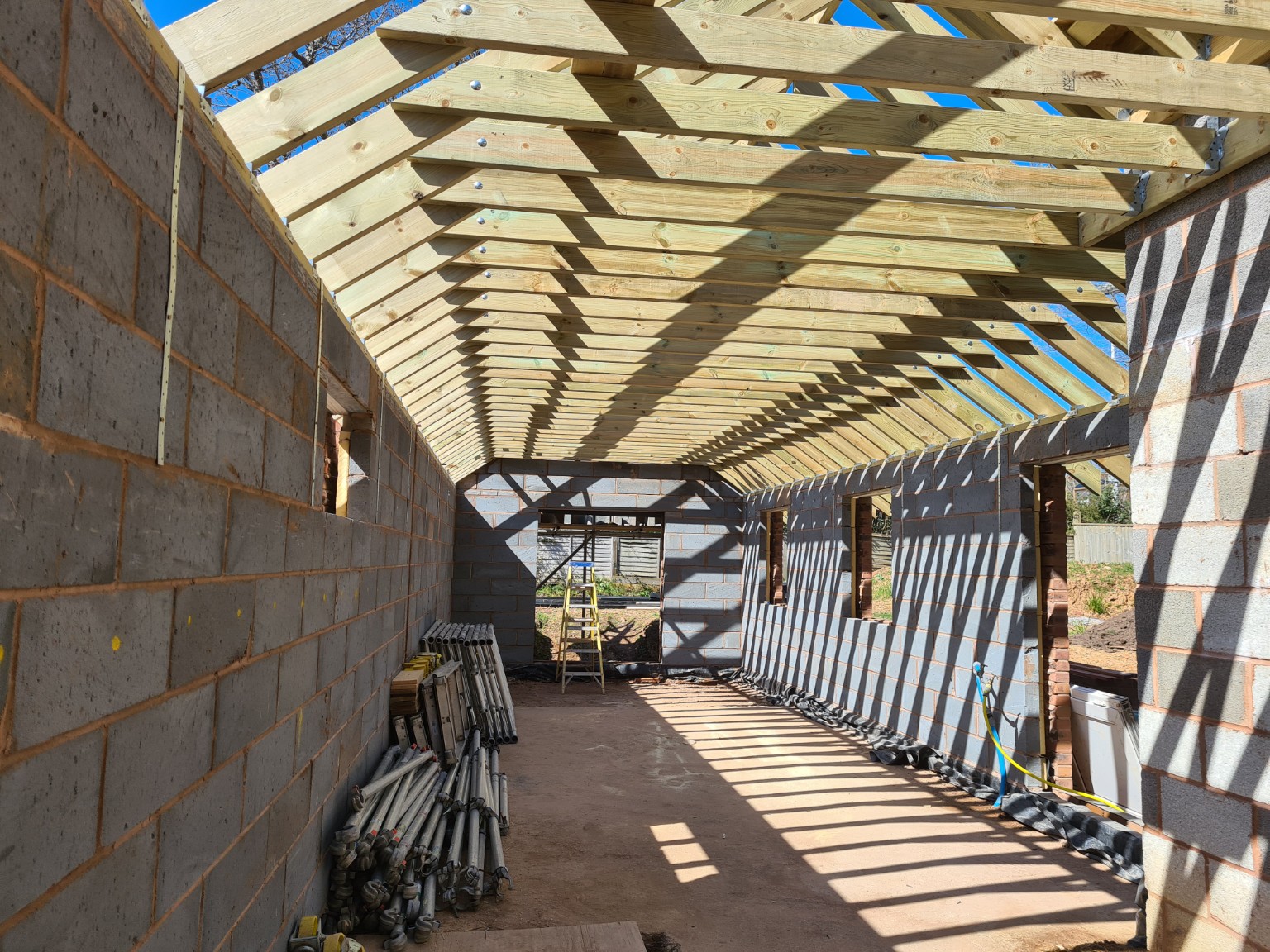 Annexe internal blockwork and roof structure